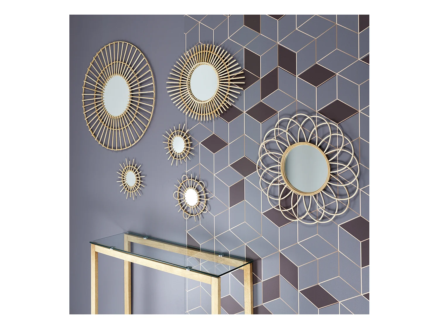 Miroir Rotin X3 28cm Marron