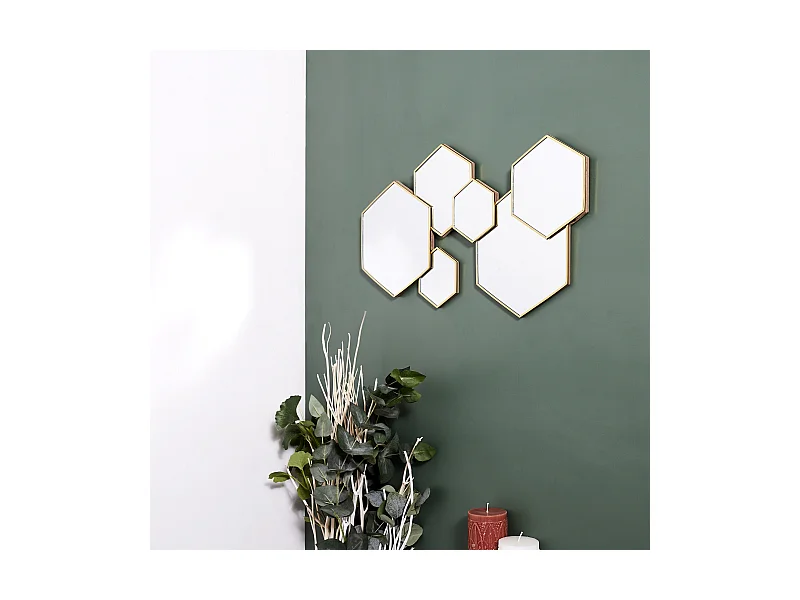Decoration Miroir Hexagonal Or