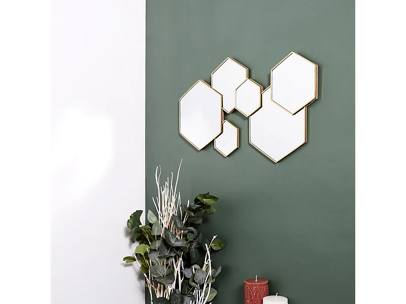 Decoration Miroir Hexagonal Or