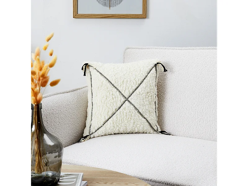 Coussin Sherpa Blanc Motif Triange 40x40cm Blanc