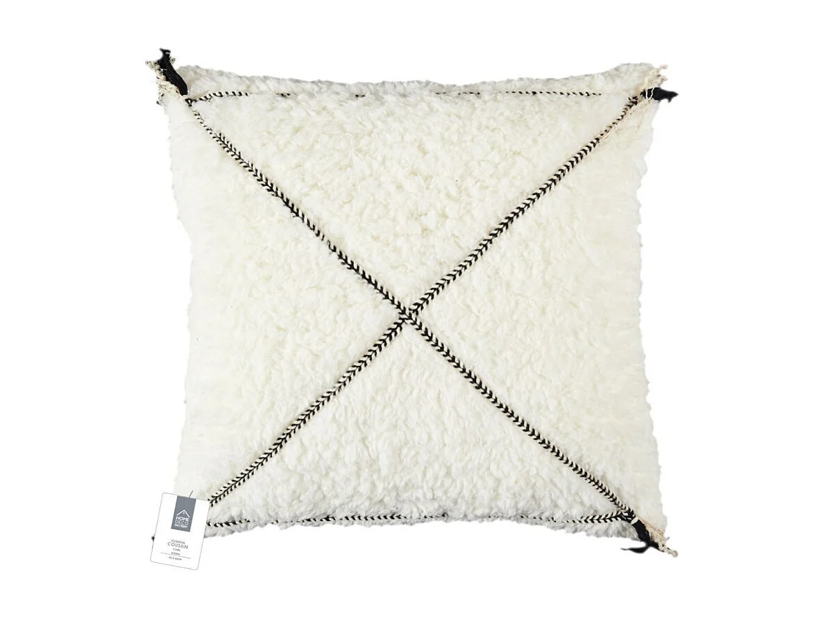 Coussin Sherpa Blanc Motif Triange 40x40cm Blanc