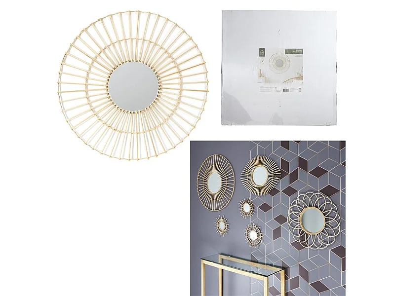 Miroir Rotin Rond 75cm Beige