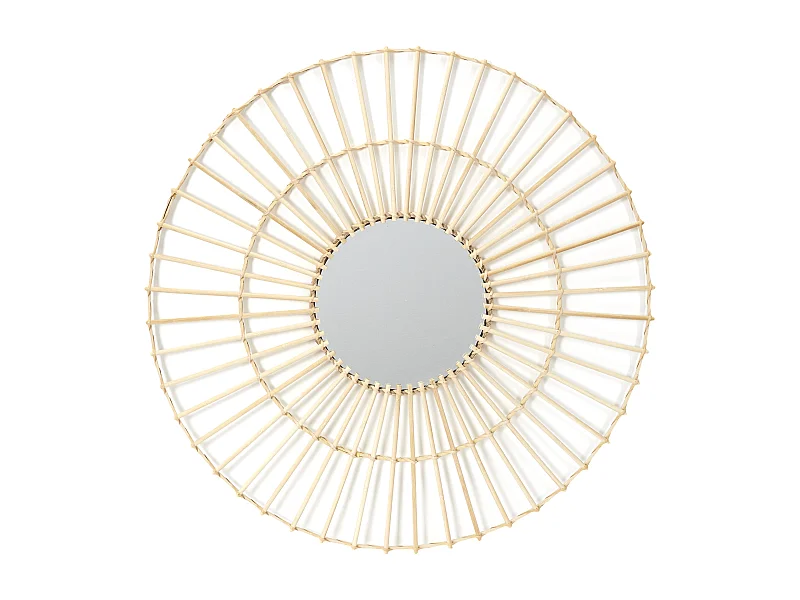 Miroir Rotin Rond 75cm Beige