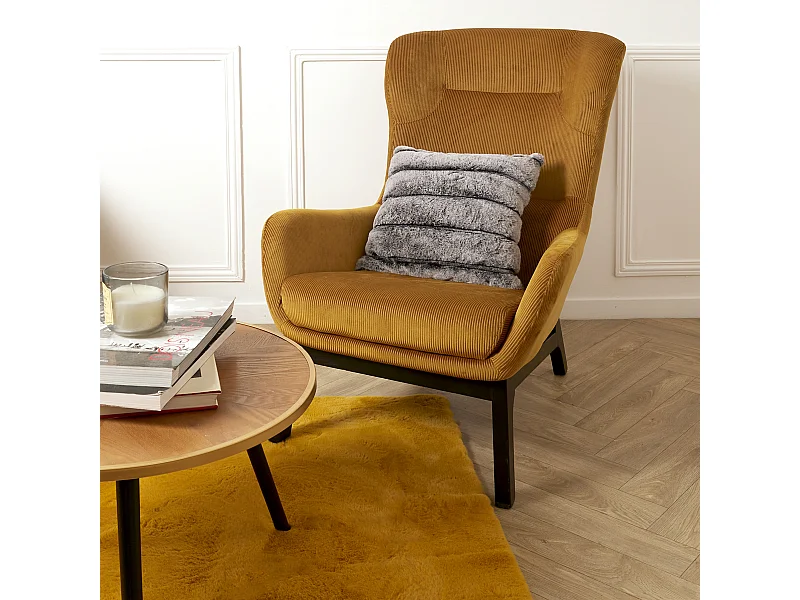 Coussin Imit Fourrure Gris Fonce Raye 40x40cm Gris