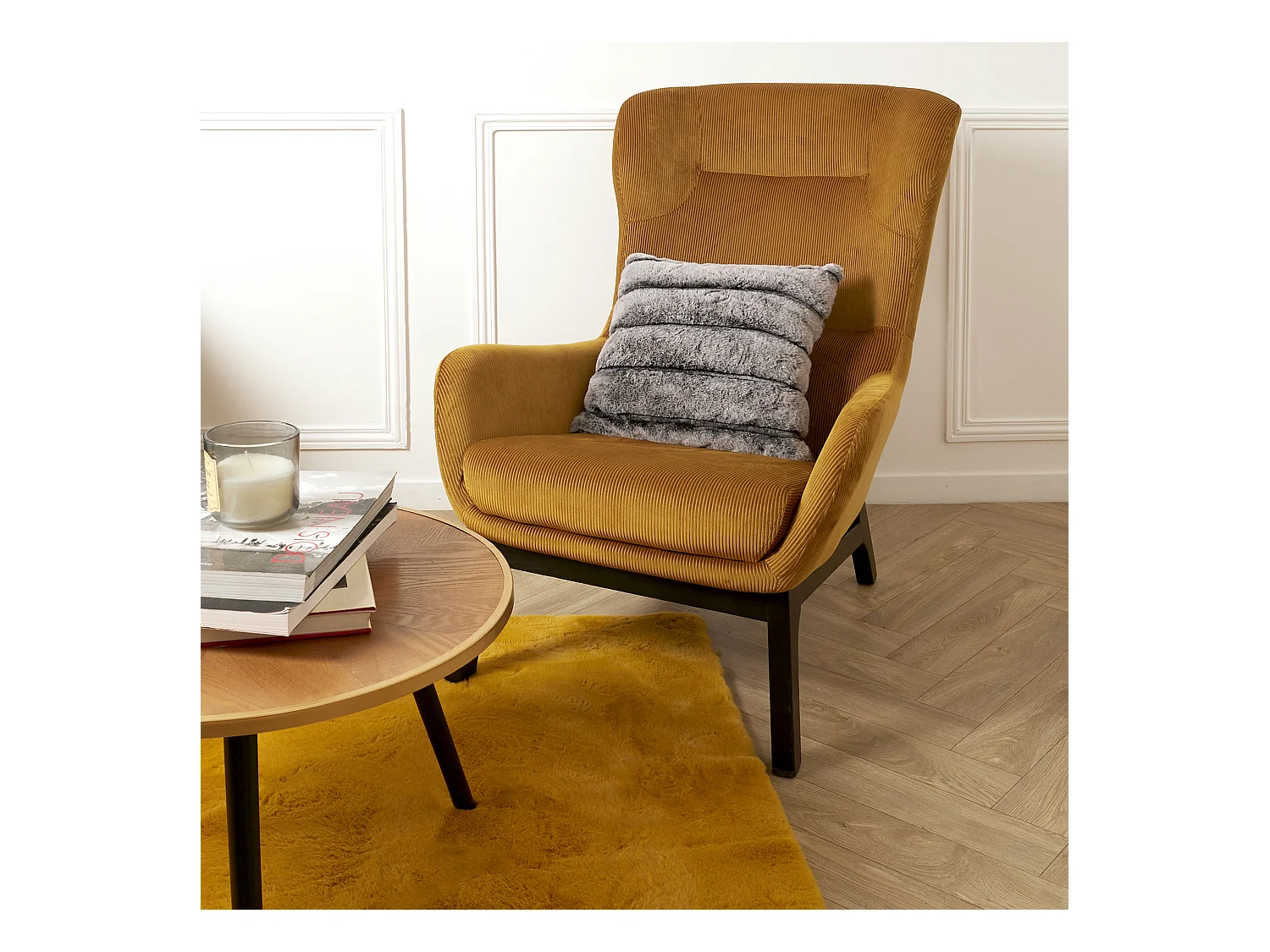 Coussin Imit Fourrure Gris Fonce Raye 40x40cm Gris