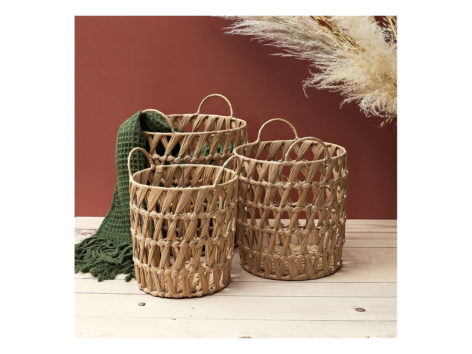 Panier Ajoure Avec Anses X3 Marron