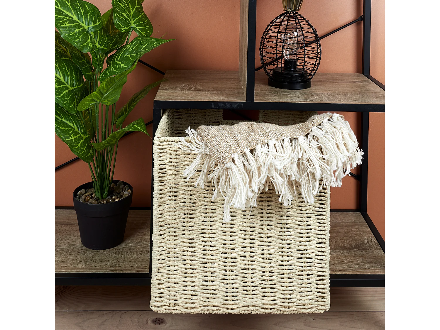 Cube De Rangement Tresse Pliable 30x30cm Marron