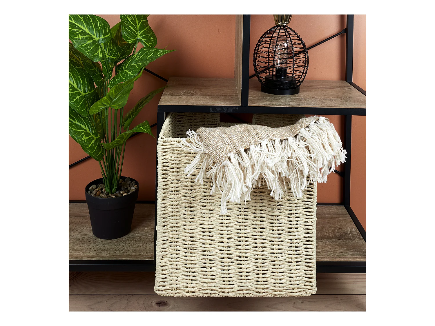 Cube De Rangement Tresse Pliable 30x30cm Marron