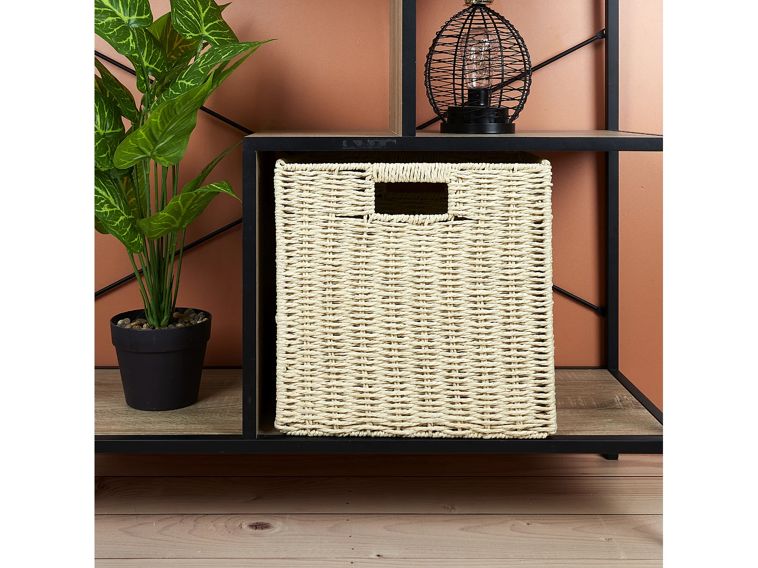 Cube De Rangement Tresse Pliable 30x30cm Marron