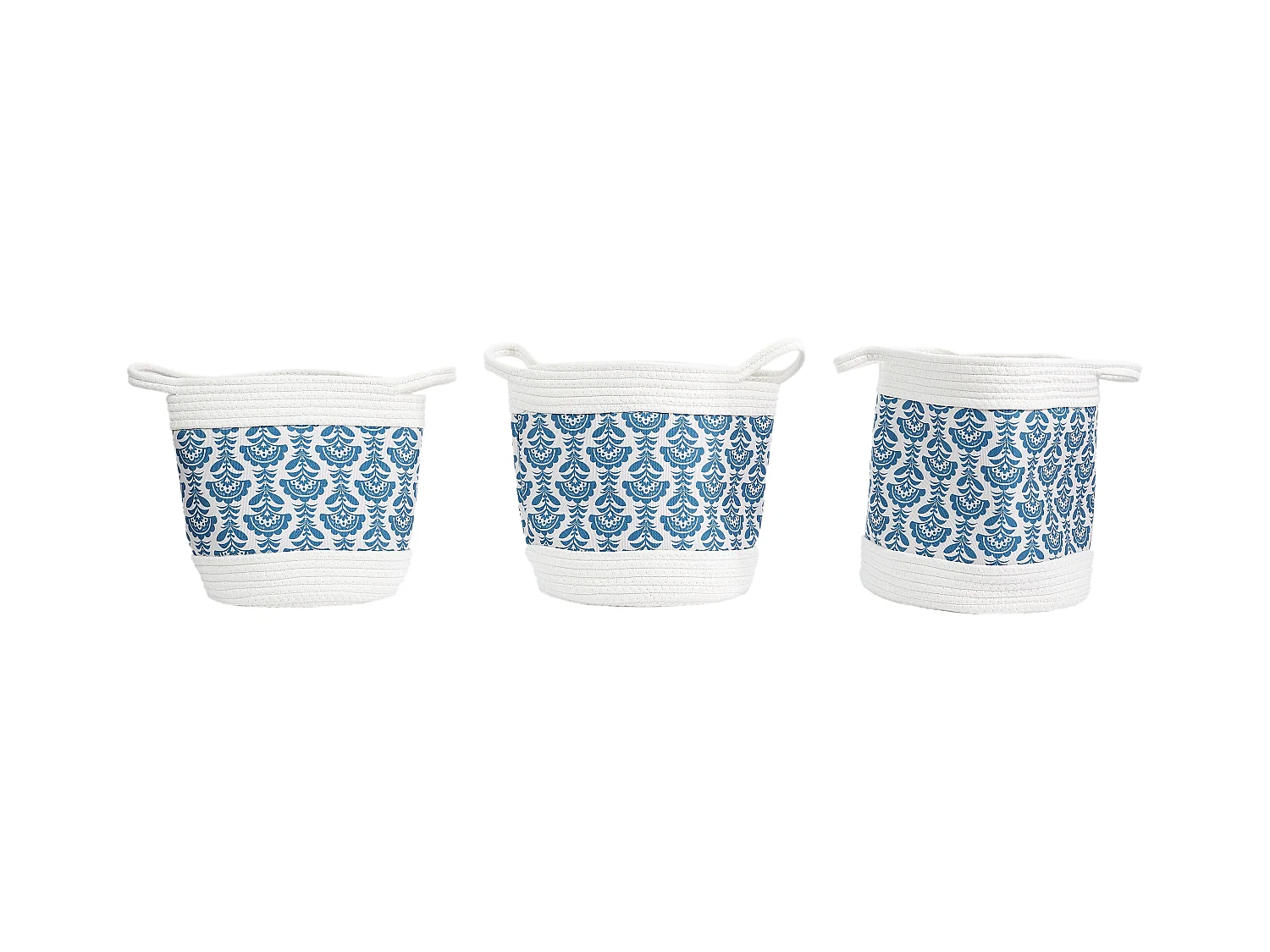 Panier De Rangement Coton Jaipur X3 Bleu, Blanc