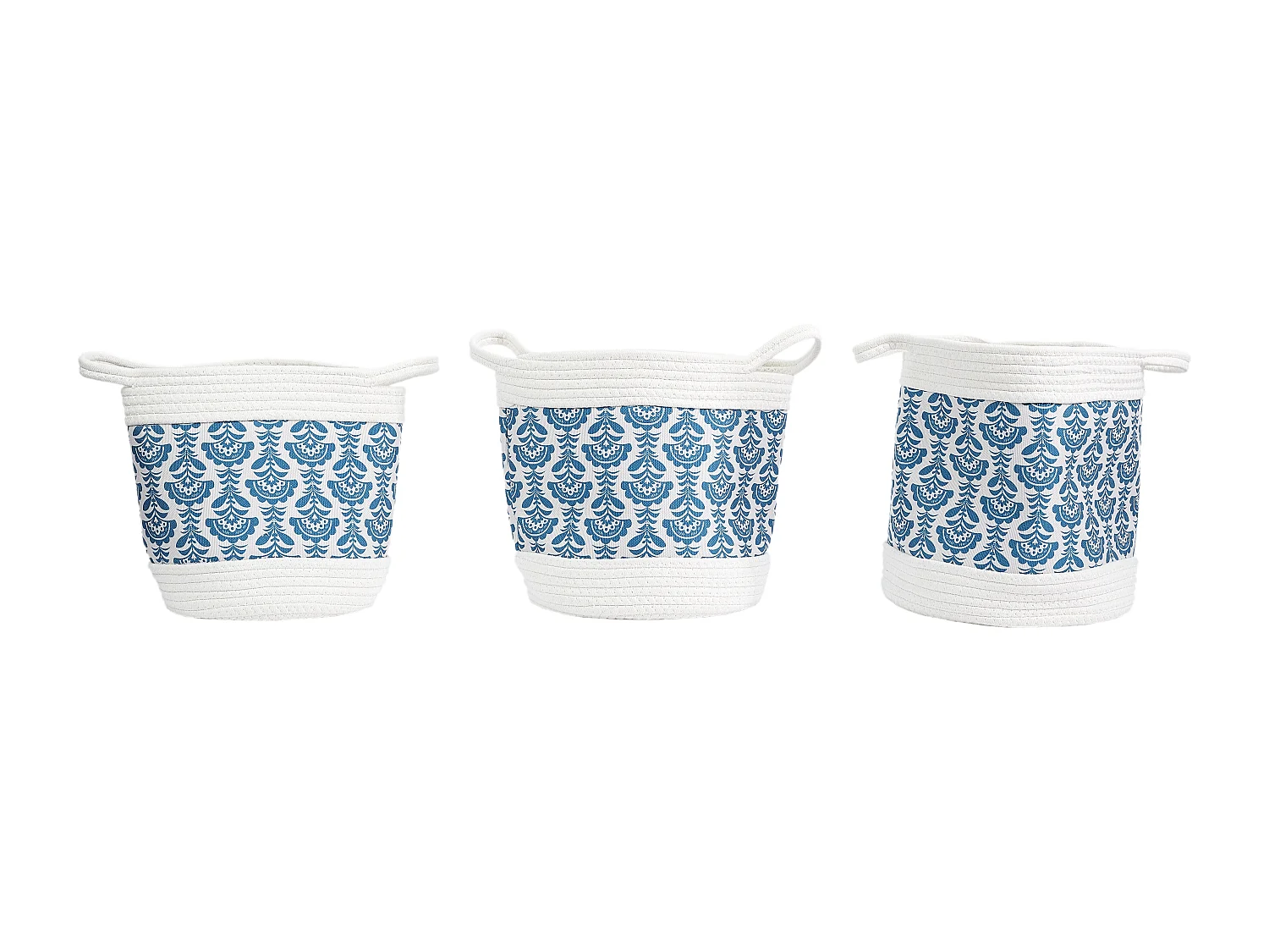 Panier De Rangement Coton Jaipur X3 Bleu, Blanc