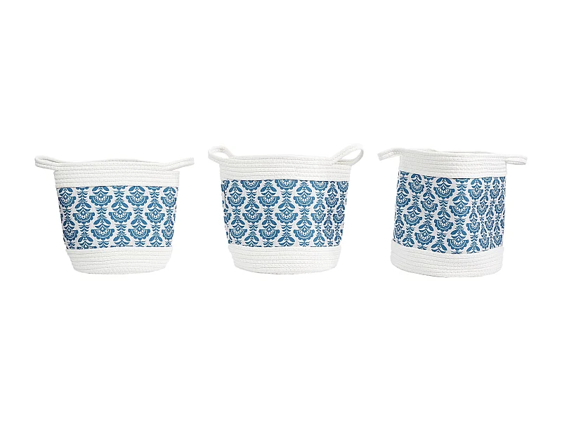Panier De Rangement Coton Jaipur X3 Bleu, Blanc