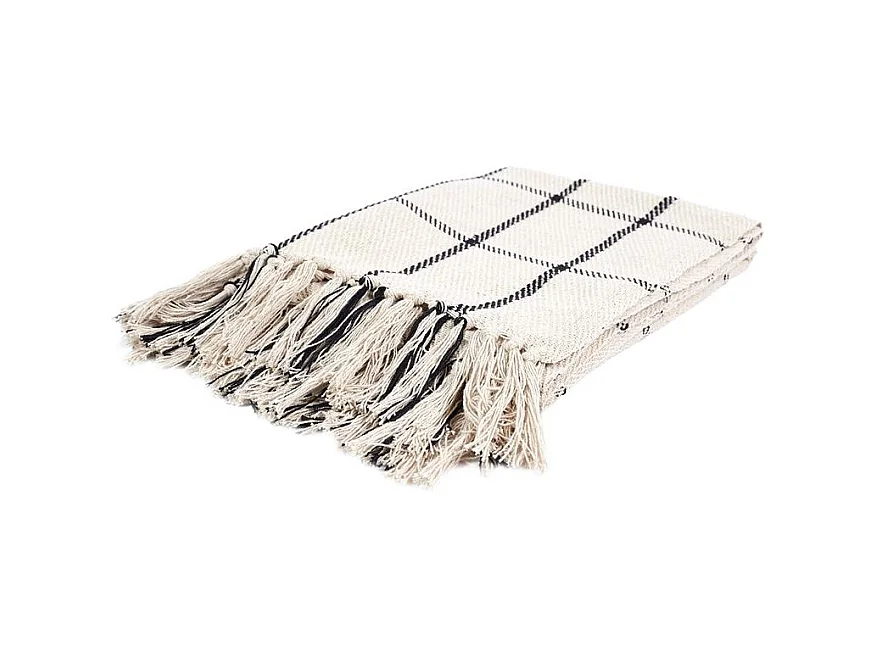 Plaid Coton Imprime Beige Et Noir 150x120cm Beige, Noir