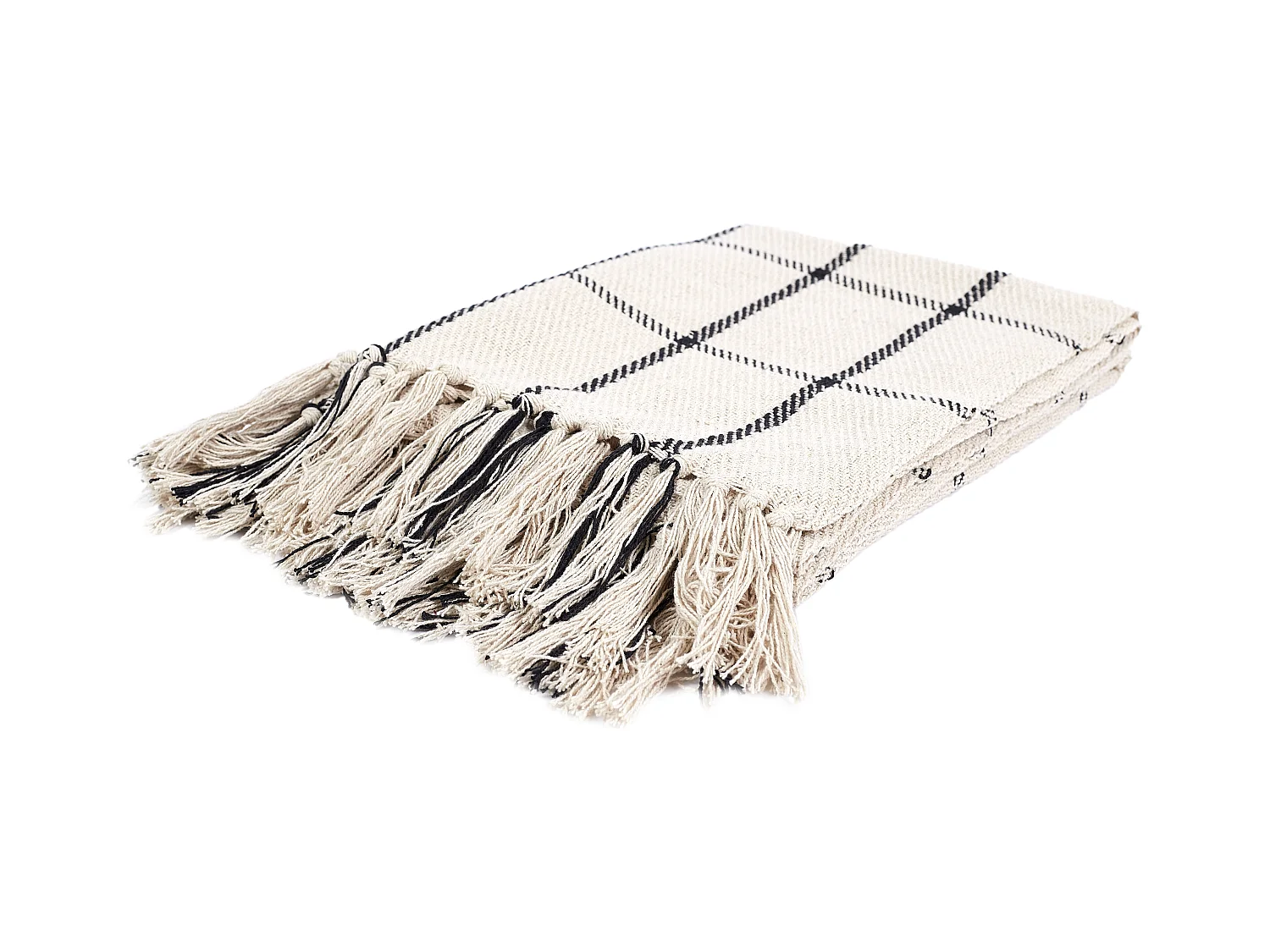 Plaid Coton Imprime Beige Et Noir 150x120cm Beige, Noir