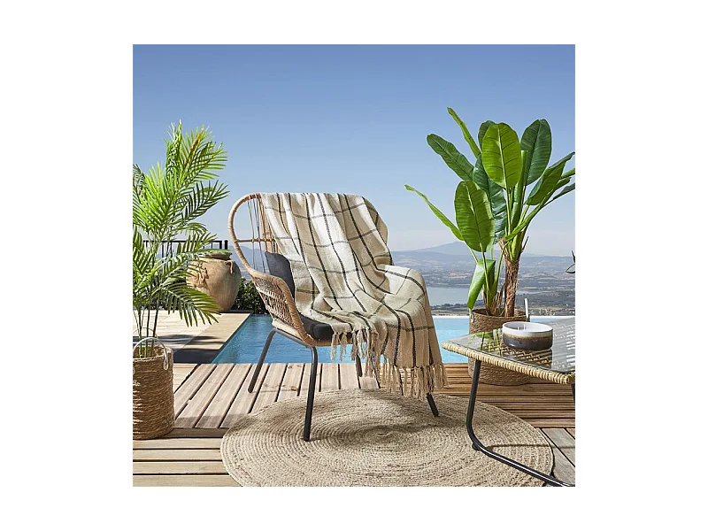 Plaid Coton Imprime Beige Et Noir 150x120cm Beige, Noir