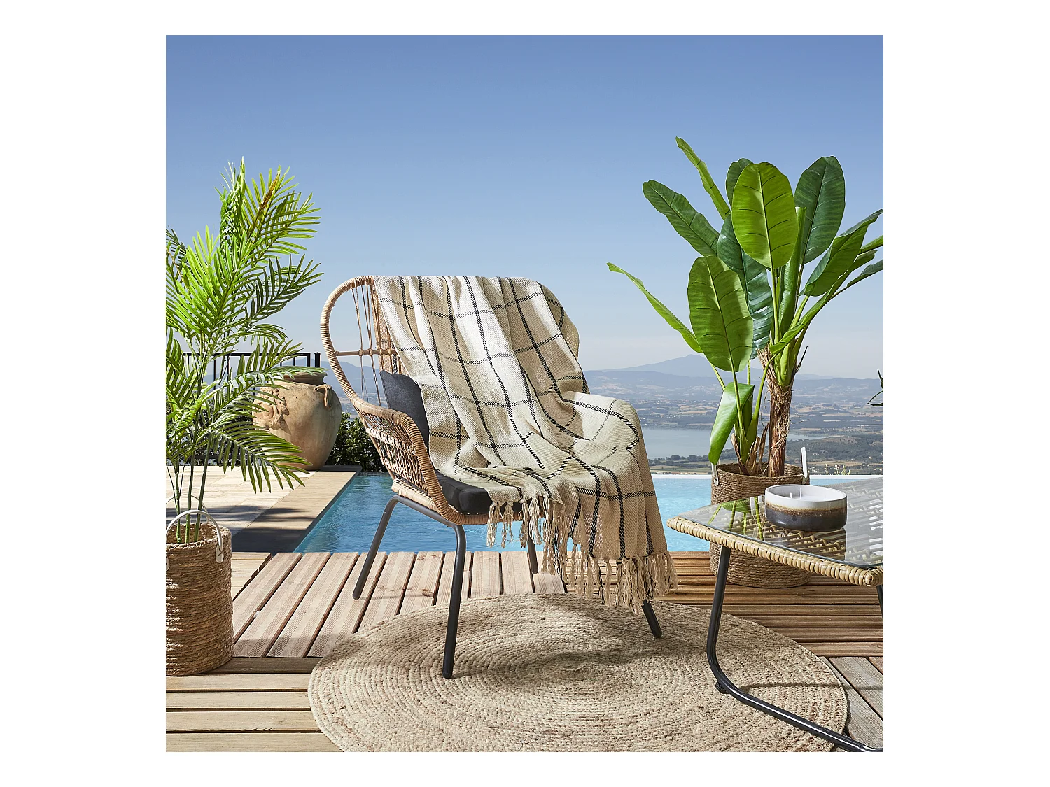 Plaid Coton Imprime Beige Et Noir 150x120cm Beige, Noir