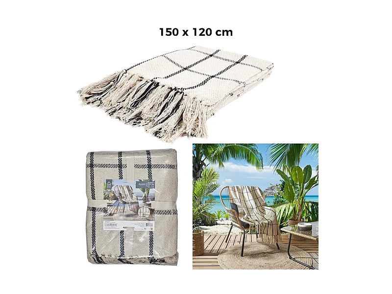Plaid Coton Imprime Beige Et Noir 150x120cm Beige, Noir