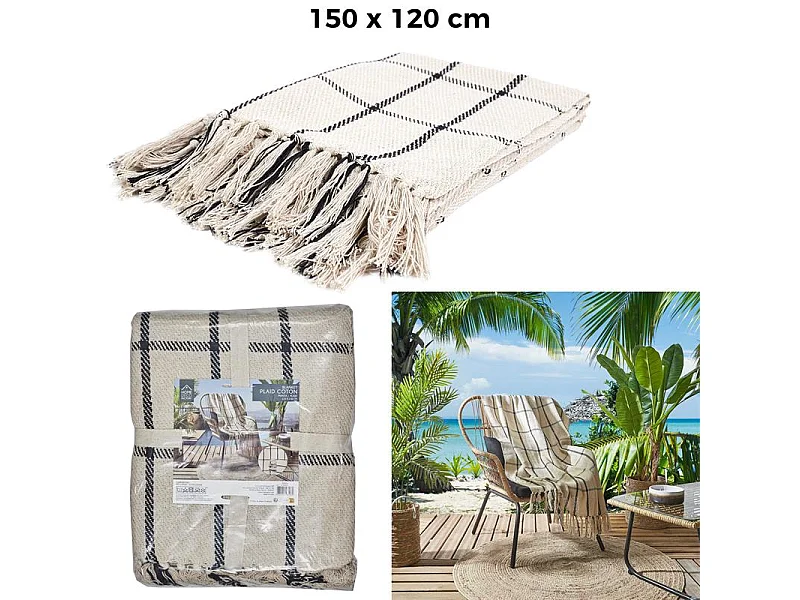 Plaid Coton Imprime Beige Et Noir 150x120cm Beige, Noir