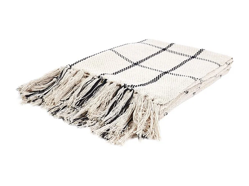 Plaid Coton Imprime Beige Et Noir 150x120cm Beige, Noir