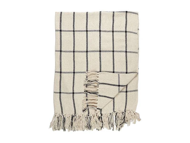 Plaid Coton Imprime Beige Et Noir 150x120cm Beige, Noir
