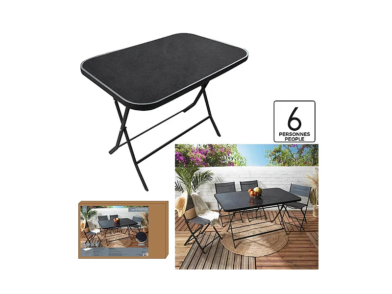 Table Pliante Effet Ardoise 4 Places Gris, Noir