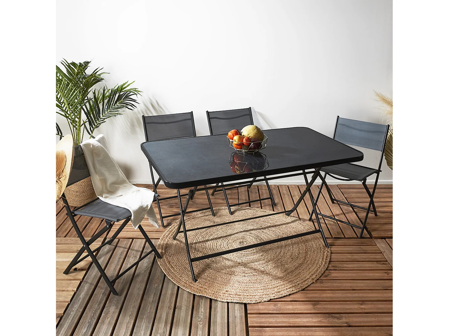 Table Pliante Effet Ardoise 4 Places Gris, Noir