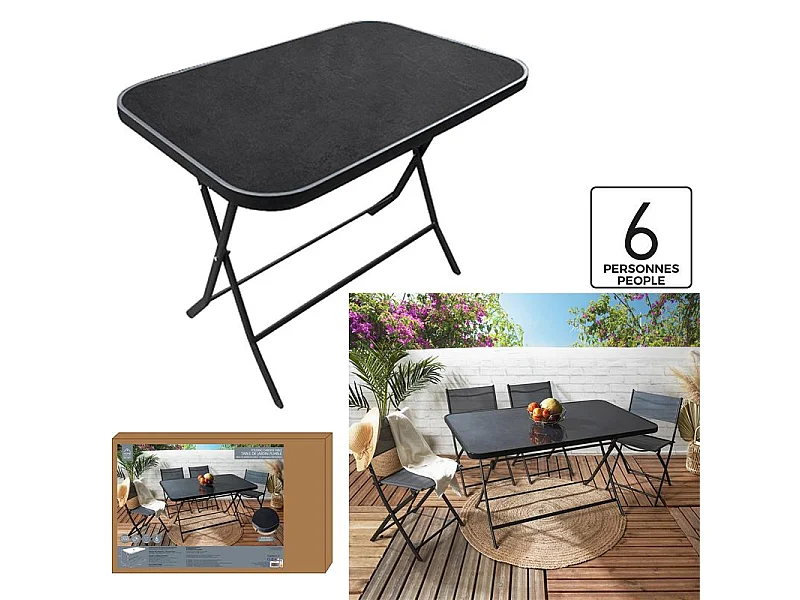 Table Pliante Effet Ardoise 4 Places Gris, Noir