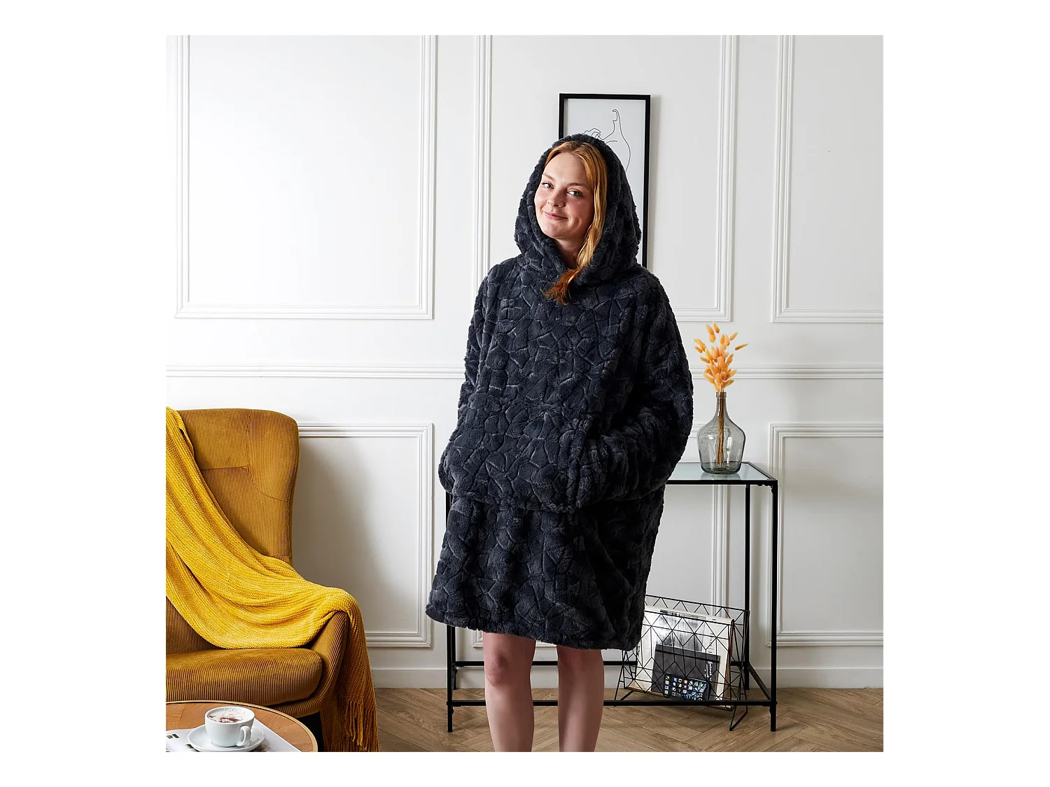 Sweat Plaid Embosse Gris Fonce Gris