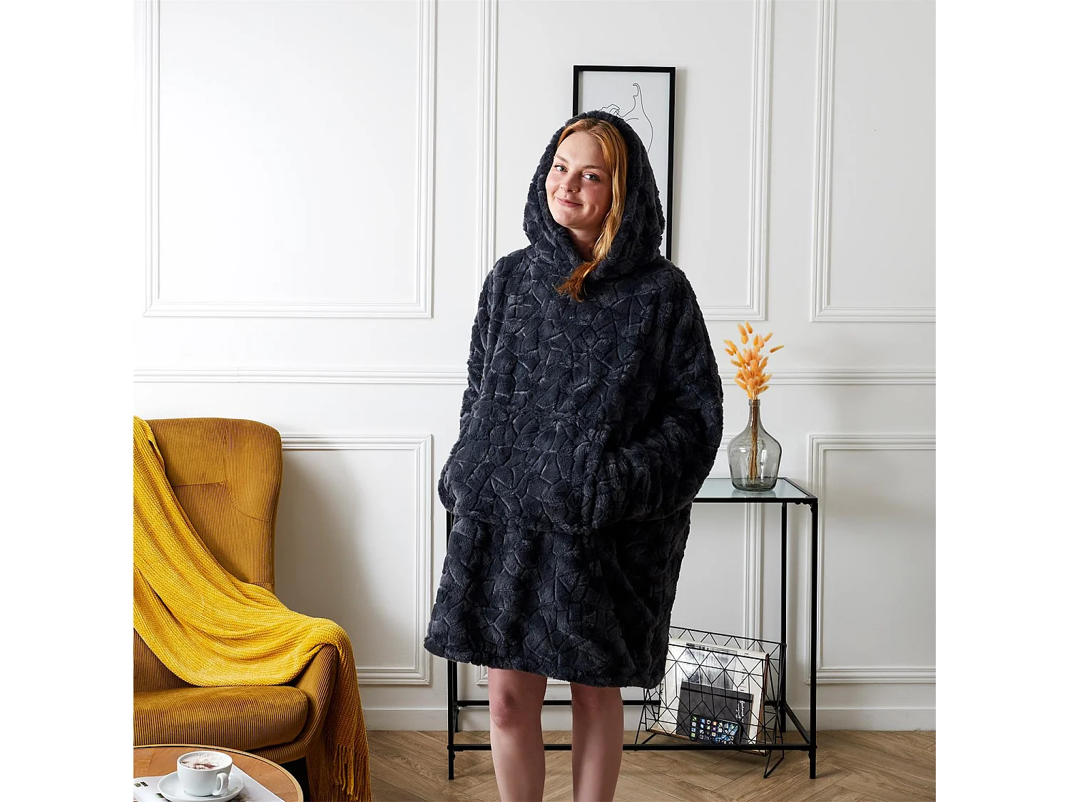 Sweat Plaid Embosse Gris Fonce Gris