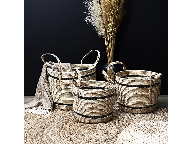 Panier Bicolore Fibre De Mais X3 Marron, Noir