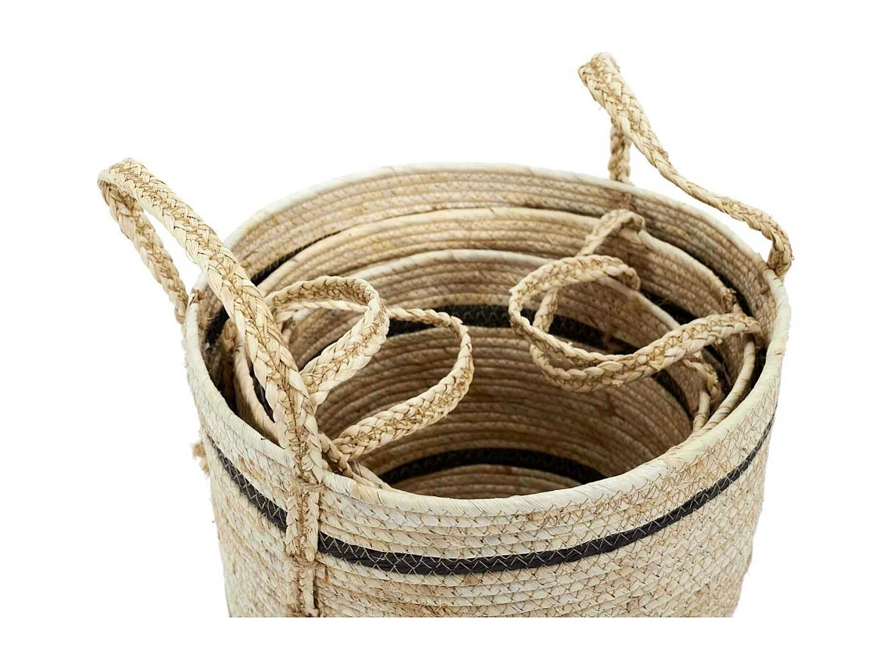 Panier Bicolore Fibre De Mais X3 Marron, Noir