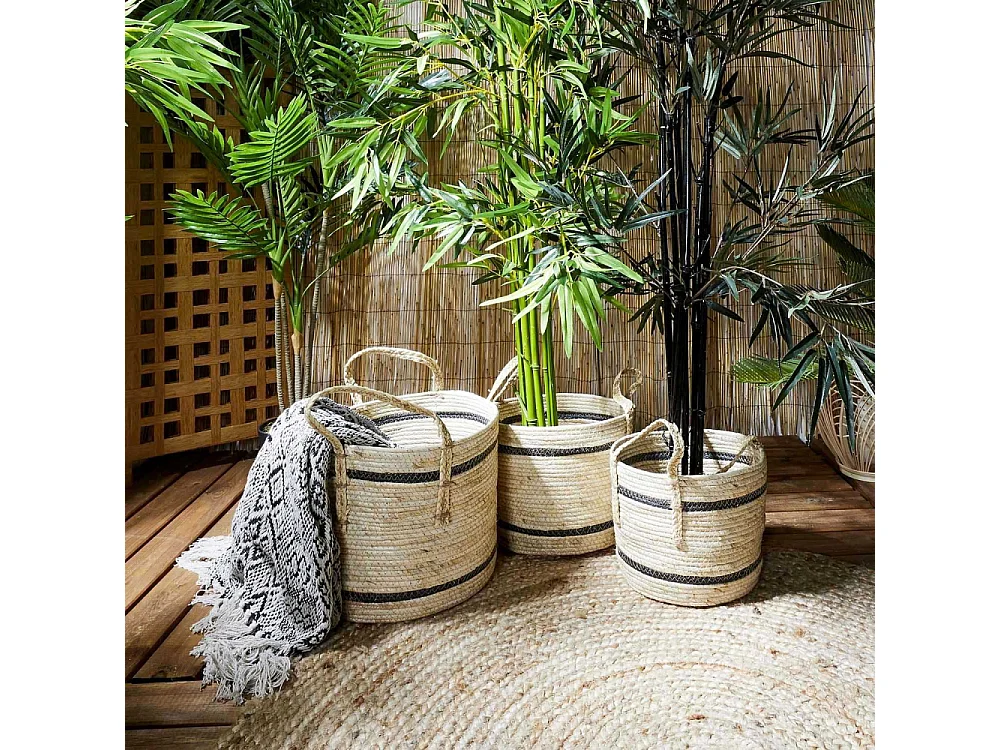 Panier Bicolore Fibre De Mais X3 Marron, Noir