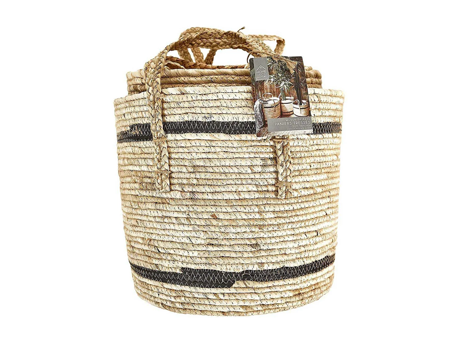 Panier Bicolore Fibre De Mais X3 Marron, Noir