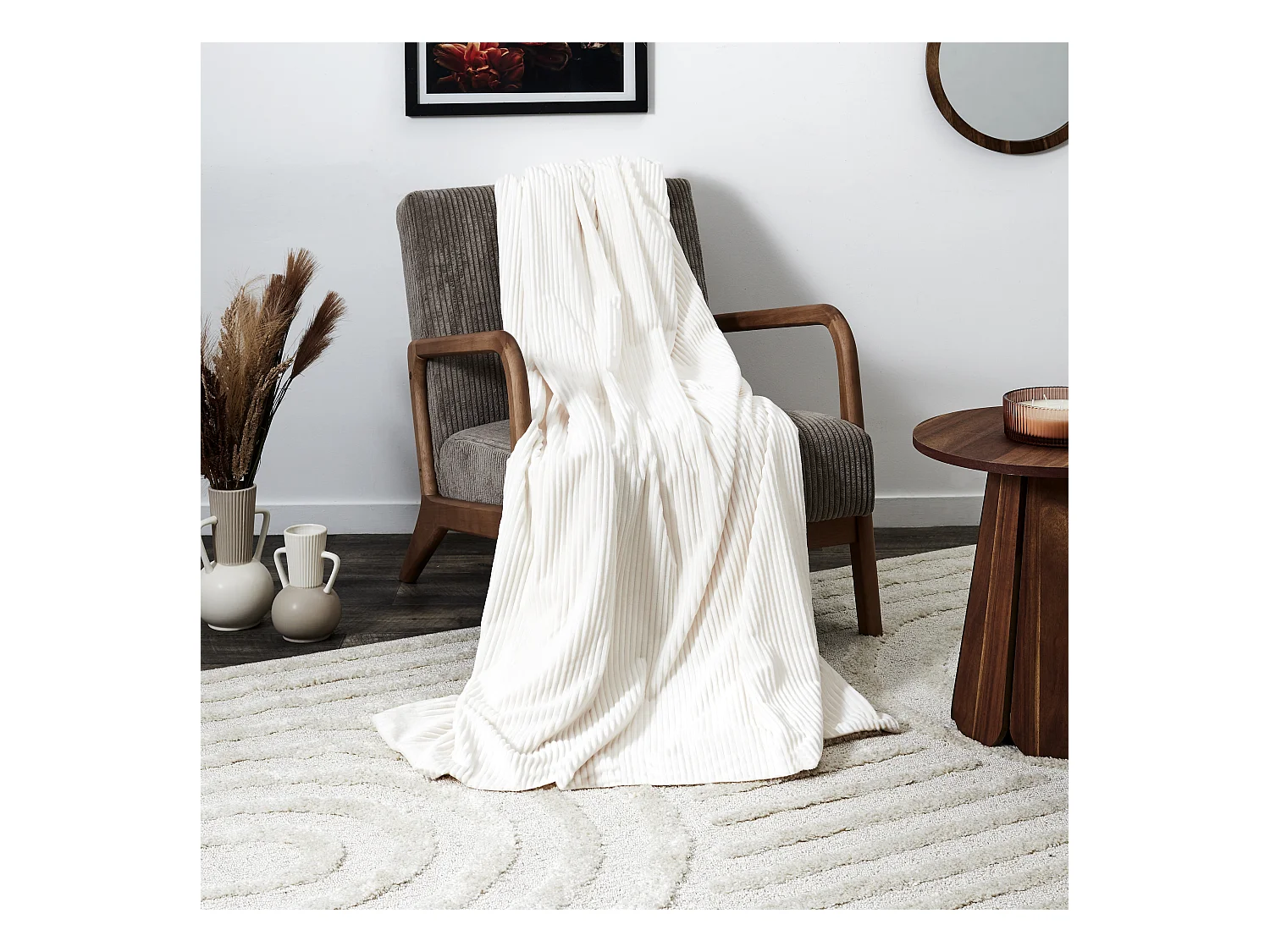 Plaid Grosse Cotes Flanelle 150x200cm Rouge, Blanc, Gris