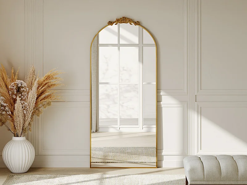 Grand miroir style romantique avec moulure - Métal - L. 80 x H. 180 cm - Doré - INARI