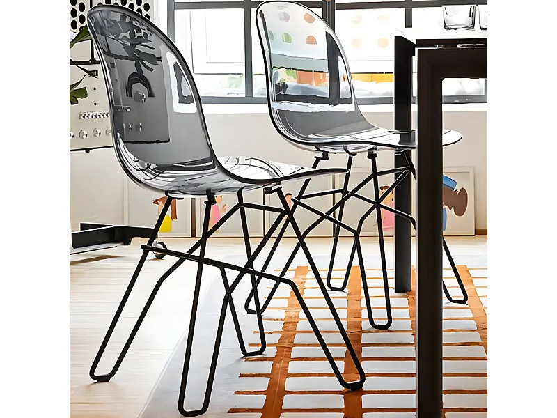 Set di 2 sedie moderne da soggiorno "Academy" con seduta in policarbonato trasparente