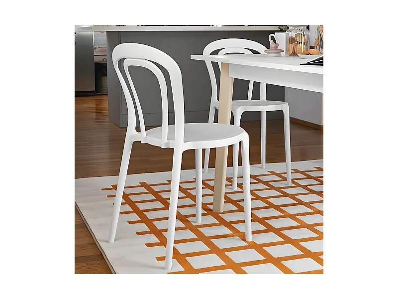 Lot de 2 chaises modernes blanc optique "Caffè" en polypropylène empilables pour extérieur et intérieur cm 53x53 83h