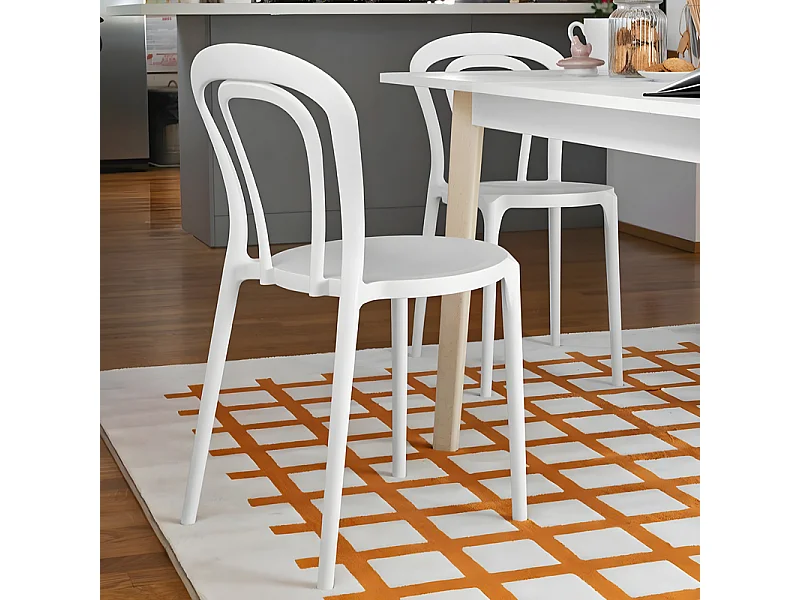 Set di 2 sedie moderne bianco ottico "Caffè" in polipropilene impilabili per esterno e interno cm 53x53 83h
