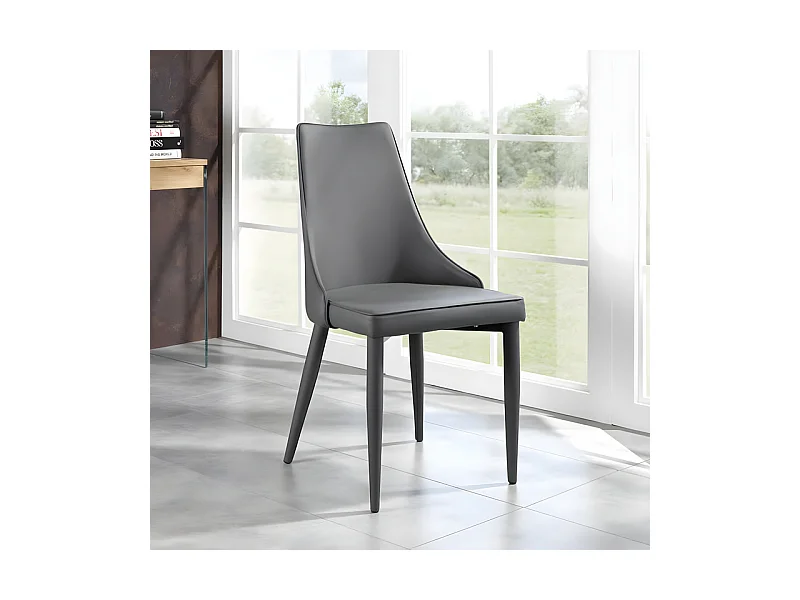 Set di 4 sedie imbottite in similpelle grigio scuro "Dalia" da pranzo moderne cm 46x46 91h