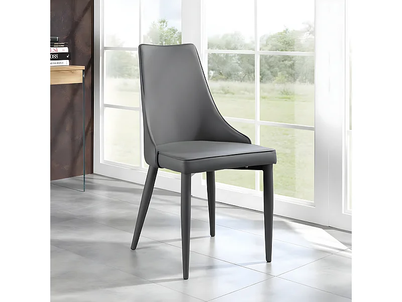 Set di 4 sedie imbottite in similpelle grigio scuro "Dalia" da pranzo moderne cm 46x46 91h