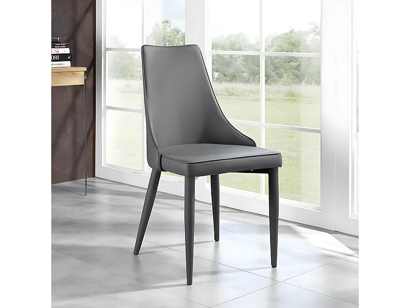 Set di 4 sedie imbottite in similpelle grigio scuro "Dalia" da pranzo moderne cm 46x46 91h