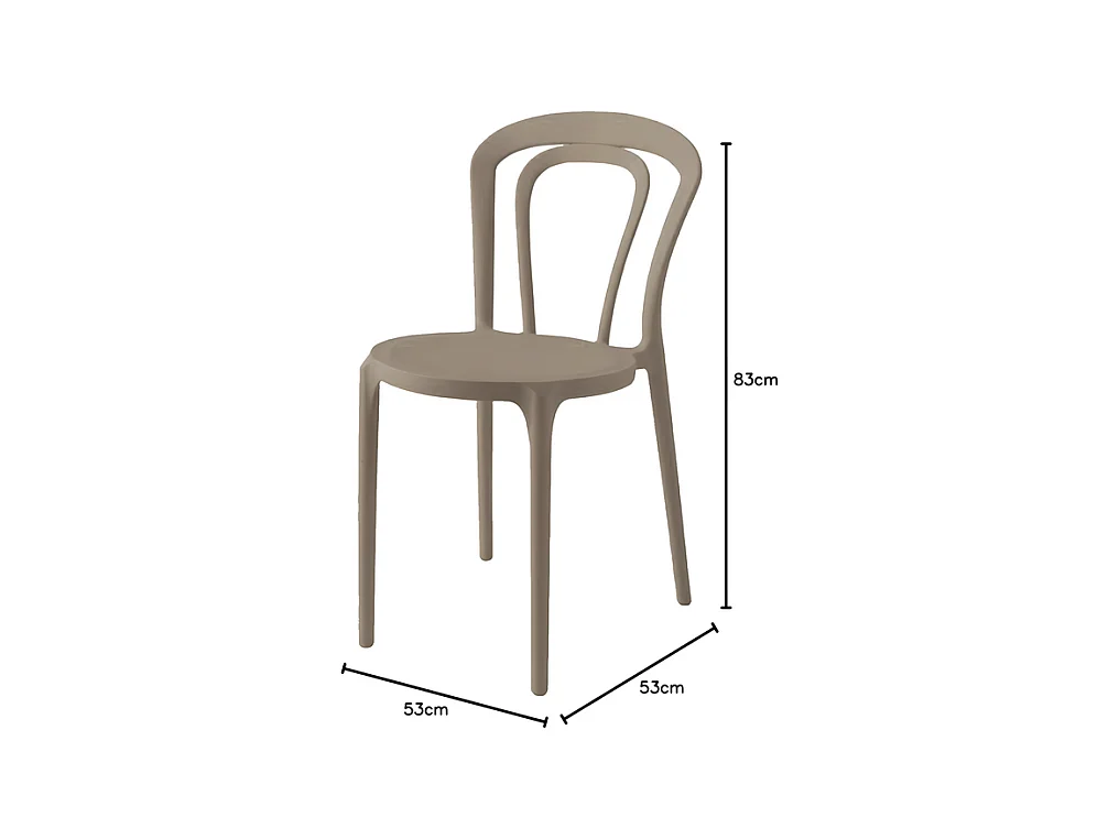 Lot de 2 chaises modernes "Caffè" gris tourterelle en polypropylène empilables pour usage extérieur et intérieur cm 53x53 83h