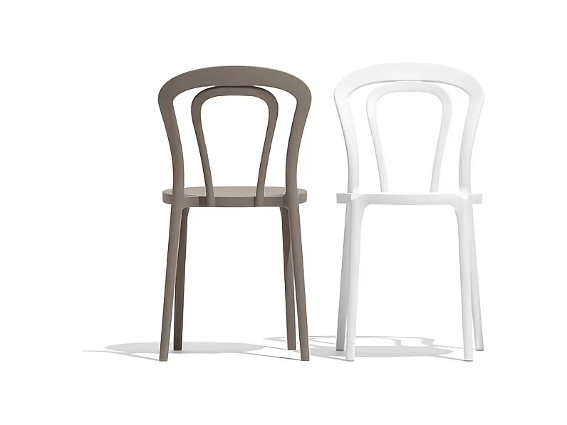 Lot de 2 chaises modernes "Caffè" gris tourterelle en polypropylène empilables pour usage extérieur et intérieur cm 53x53 83h