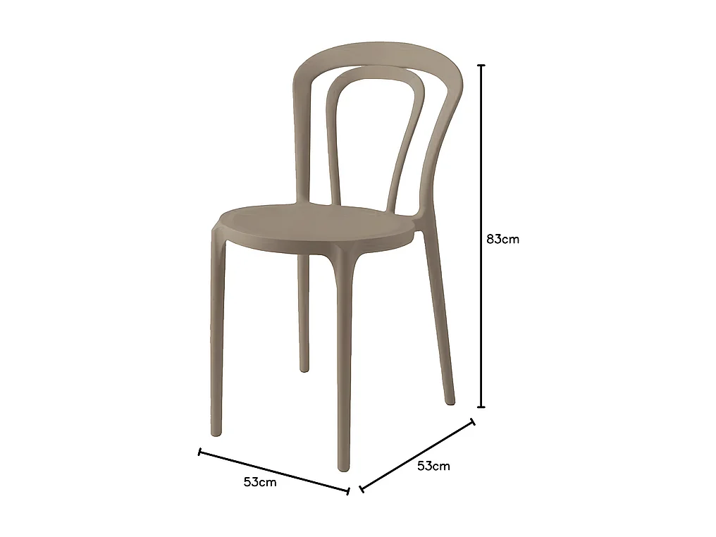 Set di 2 sedie moderne tortora "Caffè" in polipropilene impilabili per esterno e interno cm 53x53 83h