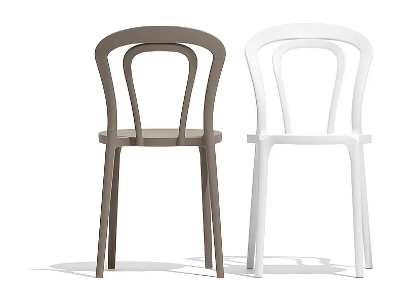Set di 2 sedie moderne tortora "Caffè" in polipropilene impilabili per esterno e interno cm 53x53 83h