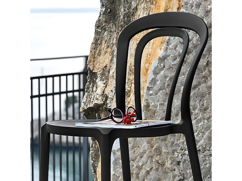 Set di 2 sedie nere moderne "Caffè" in polipropilene impilabili per esterno e interno cm 53x53 83h