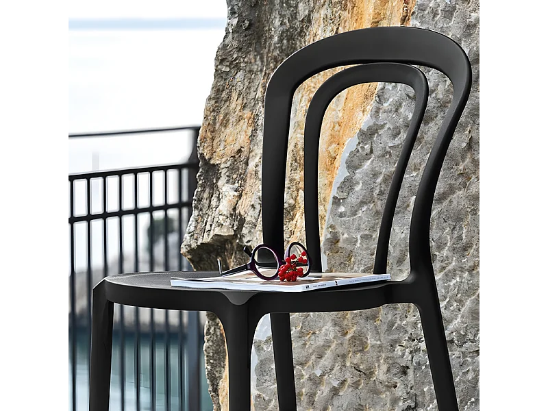 Set mit 2 modernen schwarzen Stühlen "Caffè" aus Polypropylen, stapelbar für den Außen- und Innenbereich, cm 53x53 83h