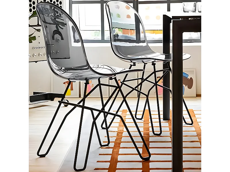Conjunto de 4 cadeiras modernas para sala de estar "Academy" com assento em policarbonato transparente