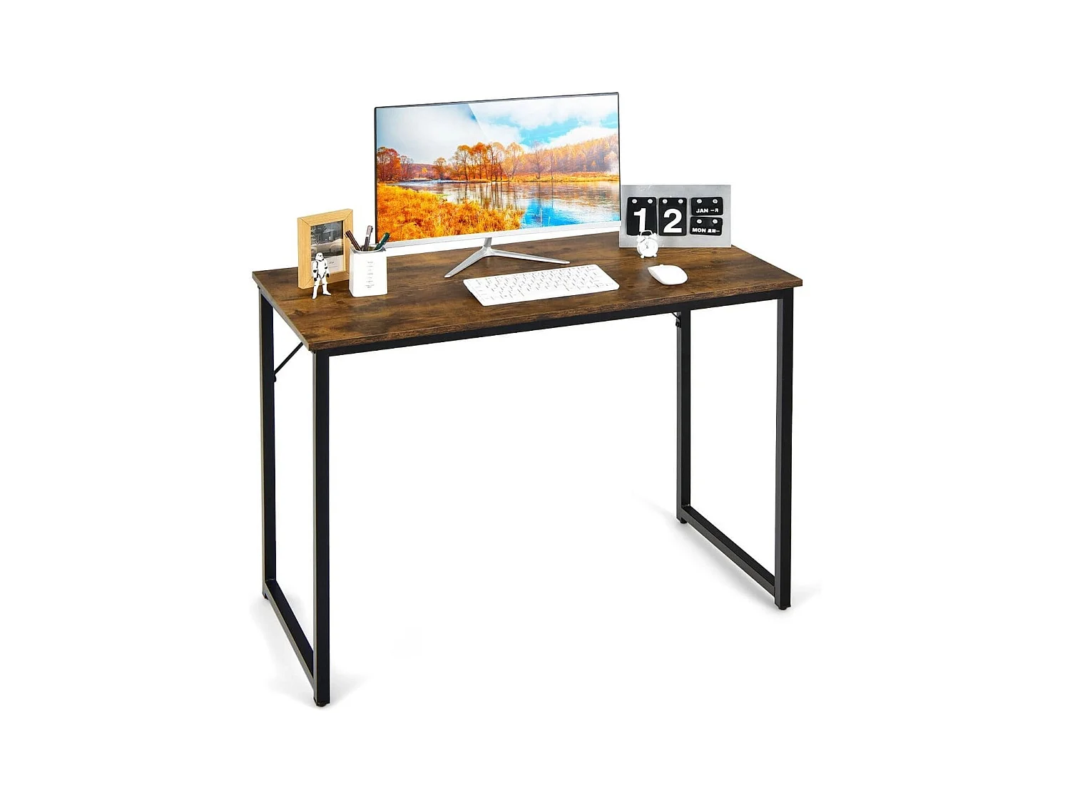 Scrivania per PC portatile con piedini regolabili, Scrivania in metallo per ufficio conferenze 100x50x77cm Caffè