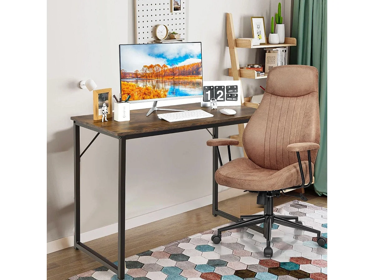 Scrivania per PC portatile con piedini regolabili, Scrivania in metallo per ufficio conferenze 100x50x77cm Caffè